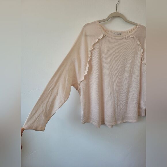 89th & Madison Blush Pink Ribbed Pullover Shirt Oversized Ruffle Balletcore L - Picture 6 of 9